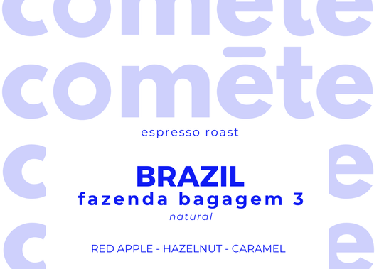 coffee beans from Brazil, Orioli family, Fazenda Bagagem, natural process, notes of red apple, hazelnut, caramel, variety : yellow Catuai