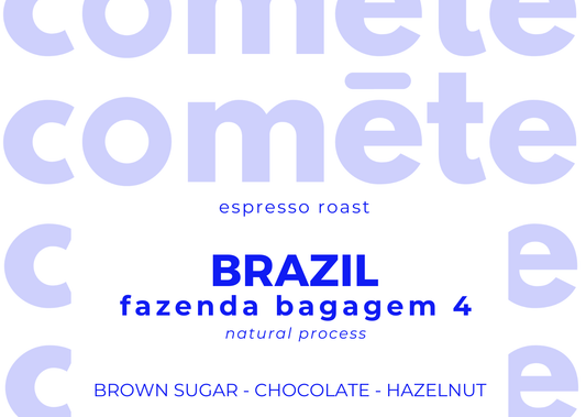 coffee beans from Brazil, Orioli family, Fazenda Bagagem, natural process, notes of brown sugar, chocolate, hazelnut, variety : yellow Catuai